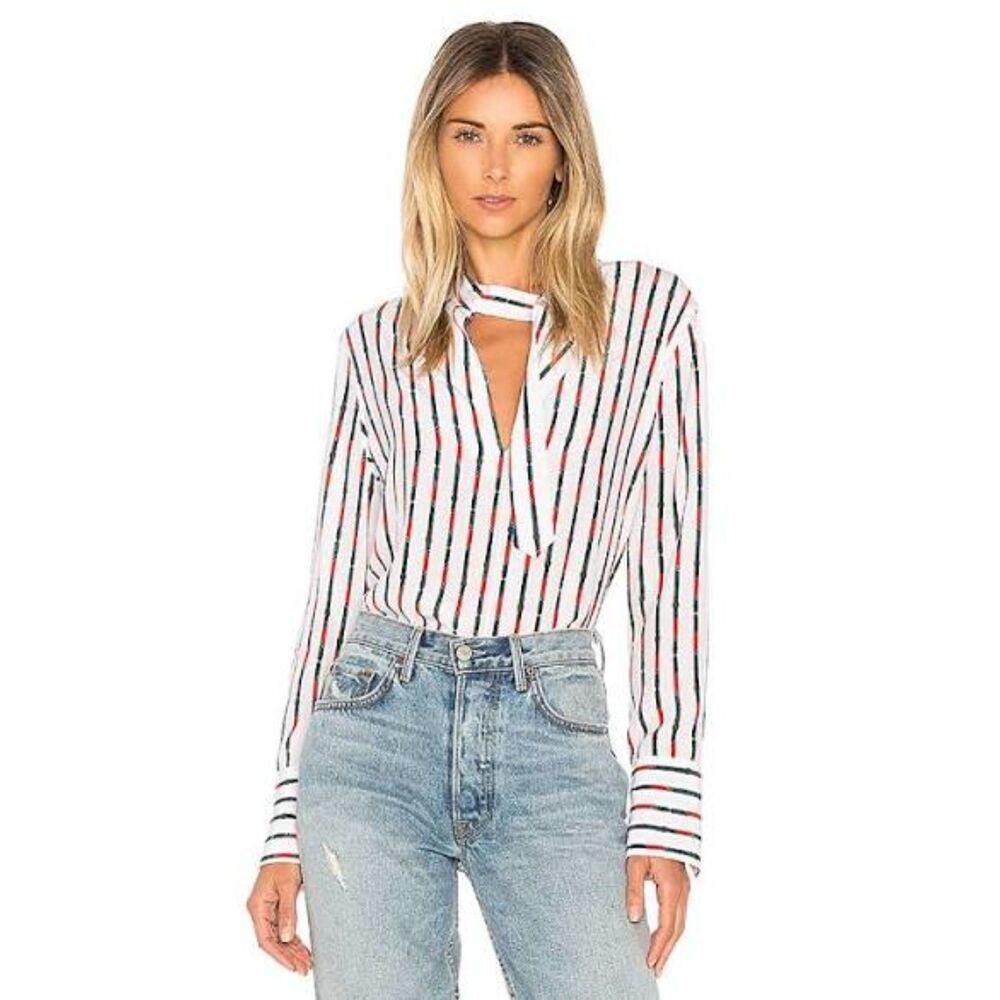 Equipment Janelle Stripe Belt Print Silk Blouse - XS